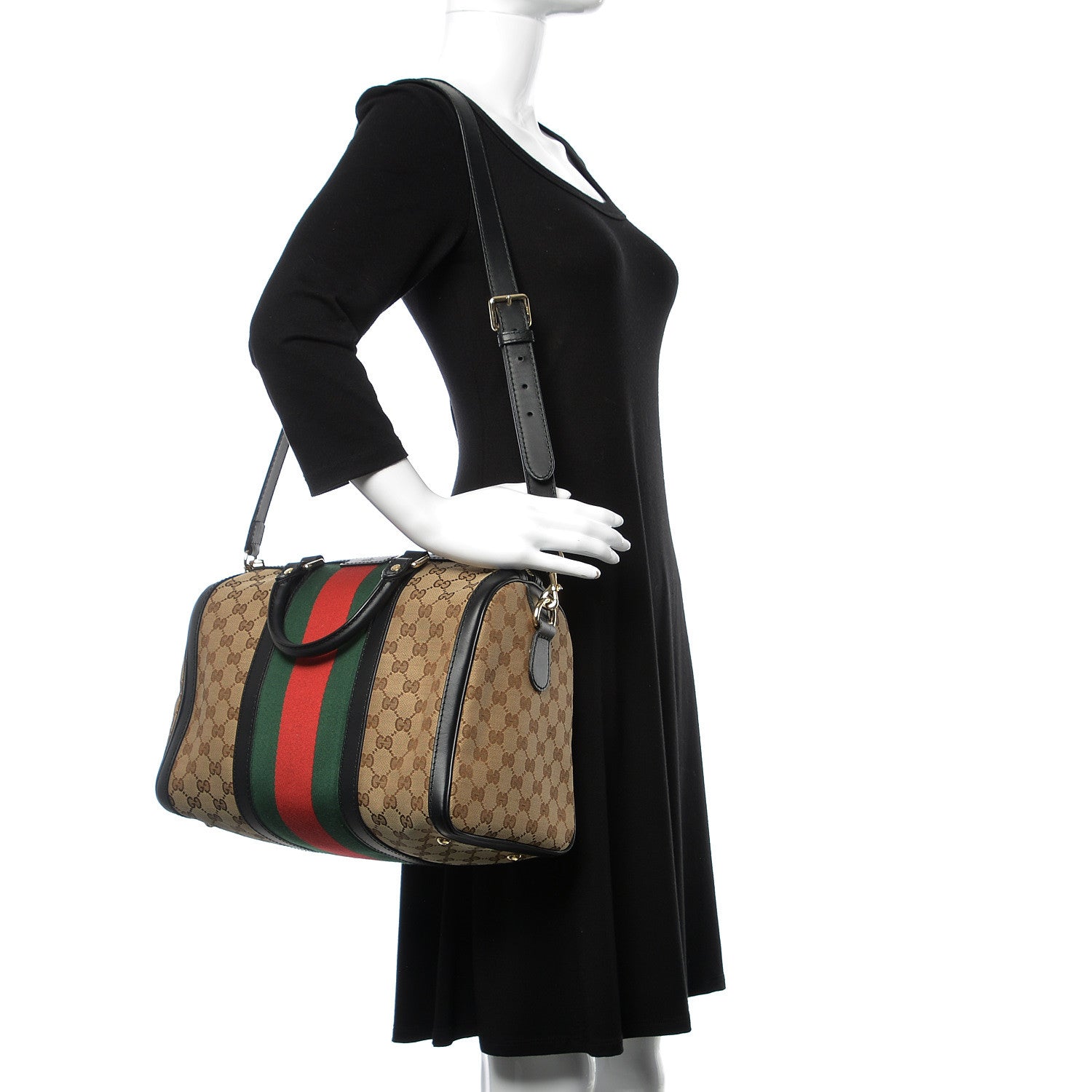 Gucci Monogram Vintage Web Medium Boston Black 2 of 10