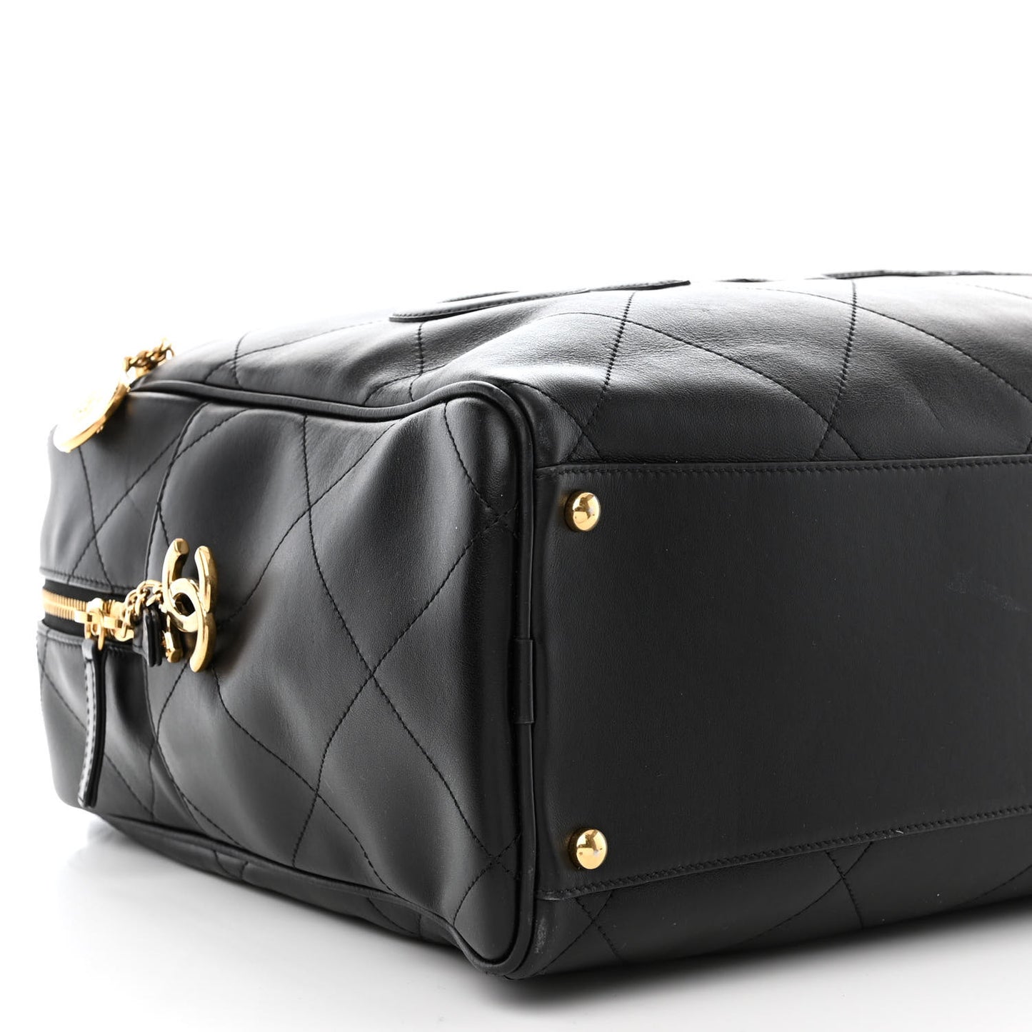 Calfskin Stitched Maxi Logo Bowling Bag Black