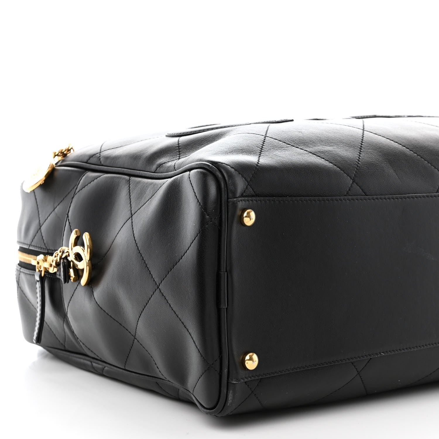 Chanel Calfskin Stitched Maxi Logo Bowling Bag Black 8 of 10