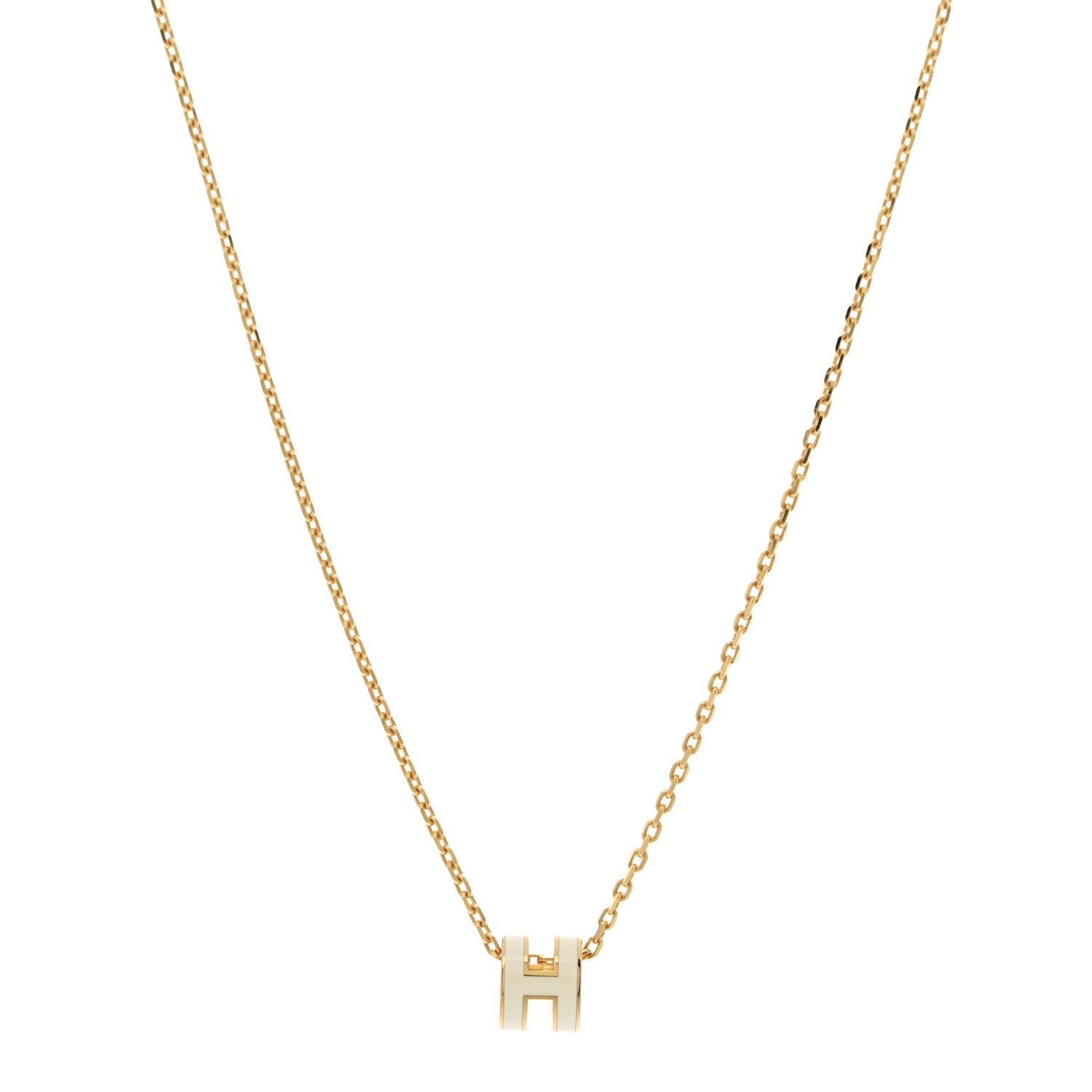 Hermes Lacquered Gold Mini Pop H Pendant Necklace White 1 of 7