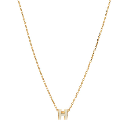 Hermes Lacquered Gold Mini Pop H Pendant Necklace White 1 of 7