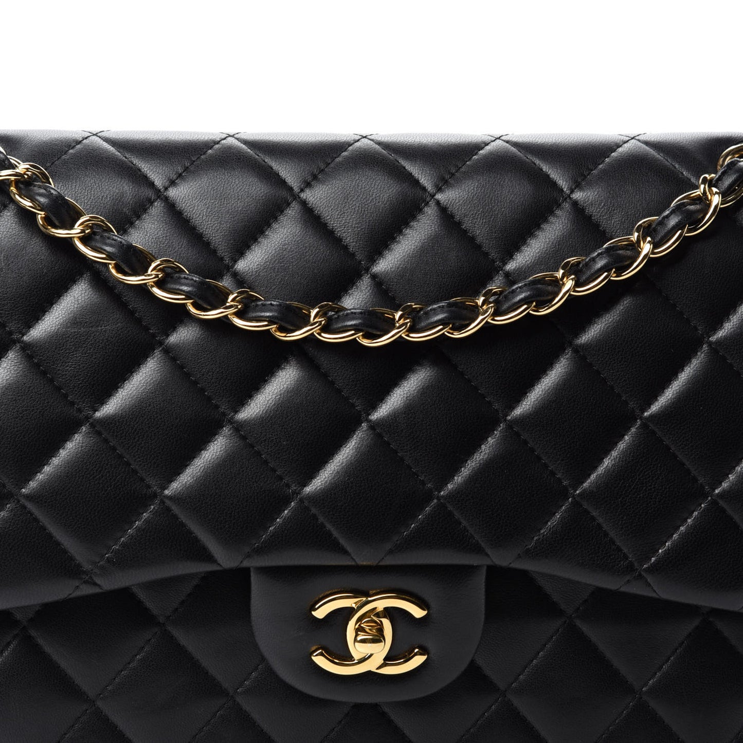 Lambskin Quilted Jumbo Double Flap Black