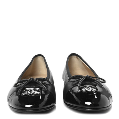 Chanel Lambskin Patent Cap Toe Ballerina Flats 38 Black 3 of 10