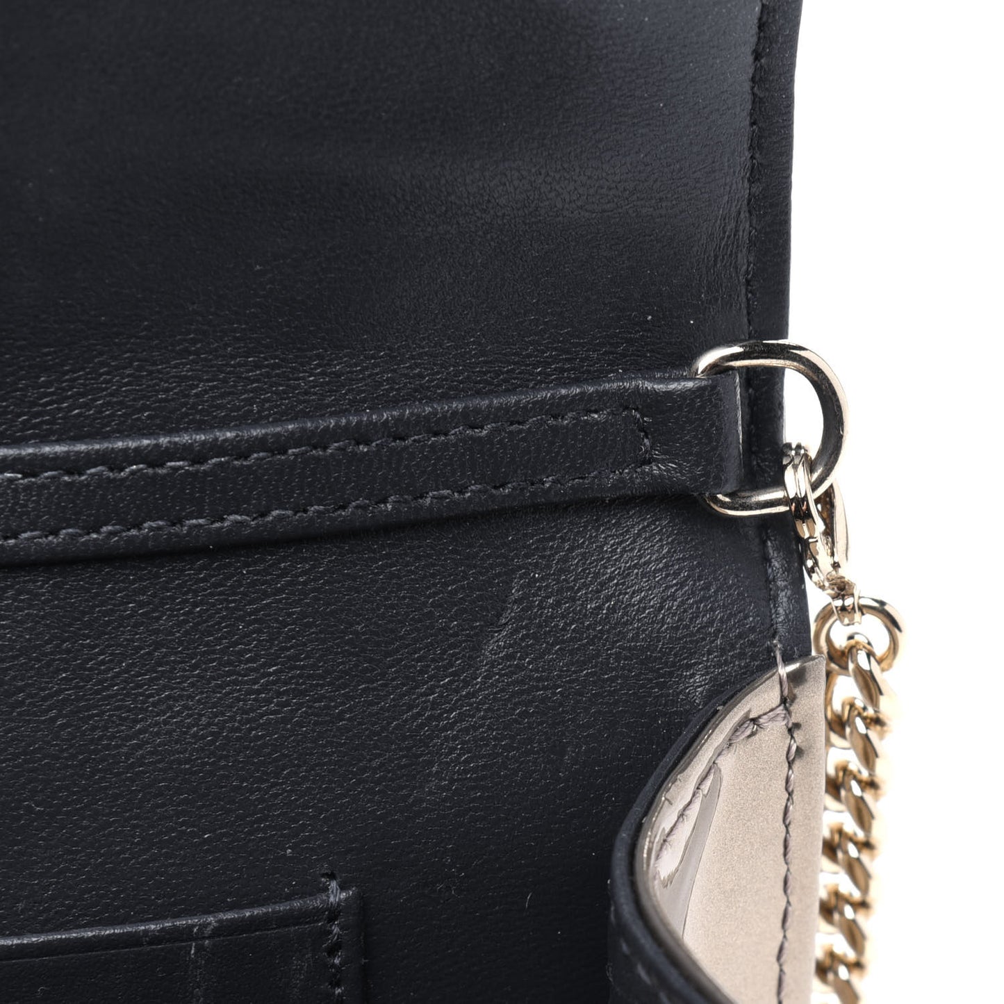Metallic Patent Micro-Cannage Diorama Wallet on Chain Pouch Gold