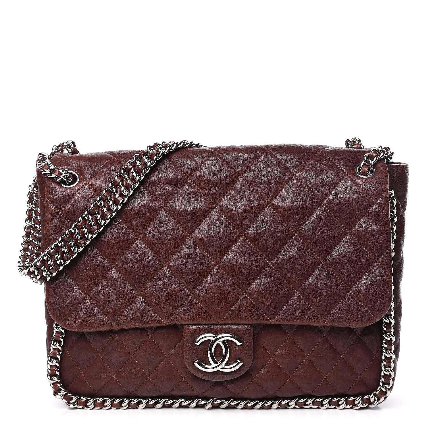 Chanel Crumpled Lambskin Quilted Maxi Chain Around Flap Dark Brown 1 of 17
