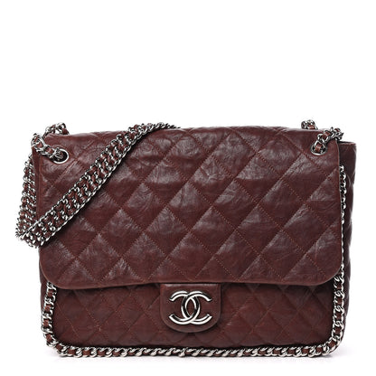 Chanel Crumpled Lambskin Quilted Maxi Chain Around Flap Dark Brown 1 of 17