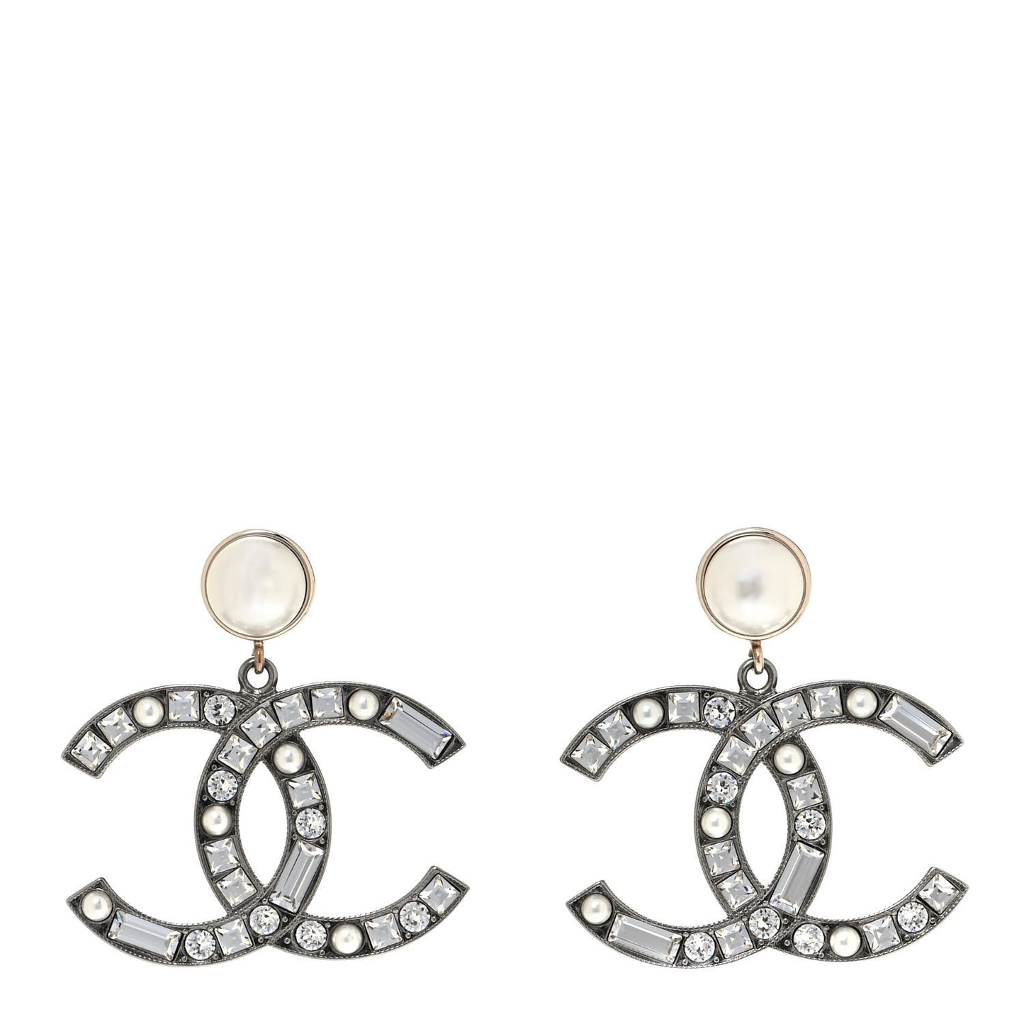 Crystal Baguette Pearl Bright Young Things CC Drop Earrings Silver