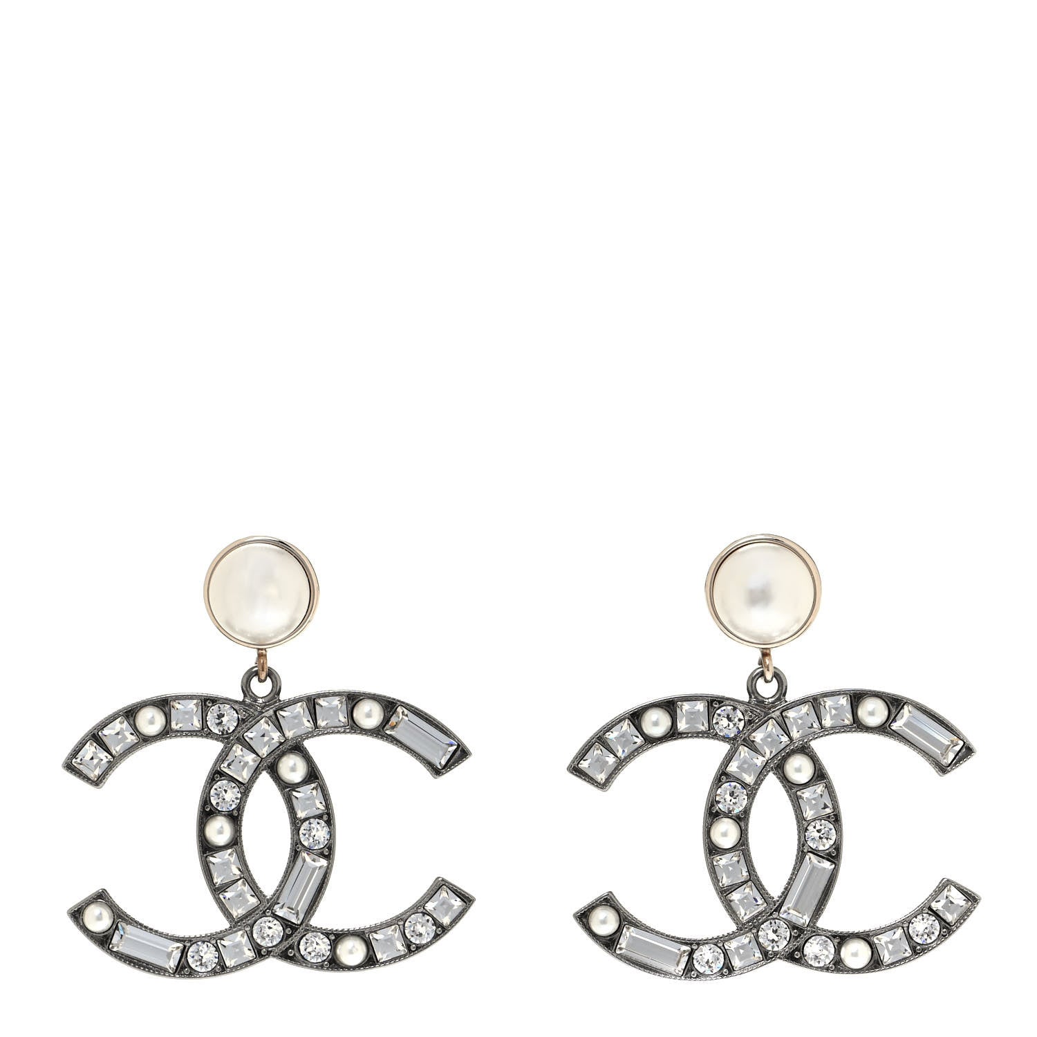 Chanel Crystal Baguette Pearl Bright Young Things CC Drop Earrings Silver 1 of 4