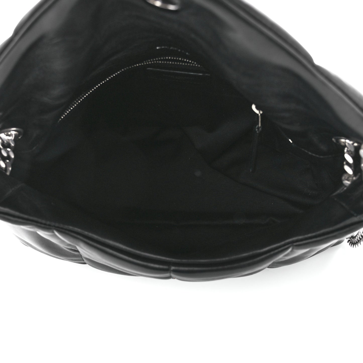 Lambskin Quilted Medium Loulou Puffer Monogram Chain Satchel Black