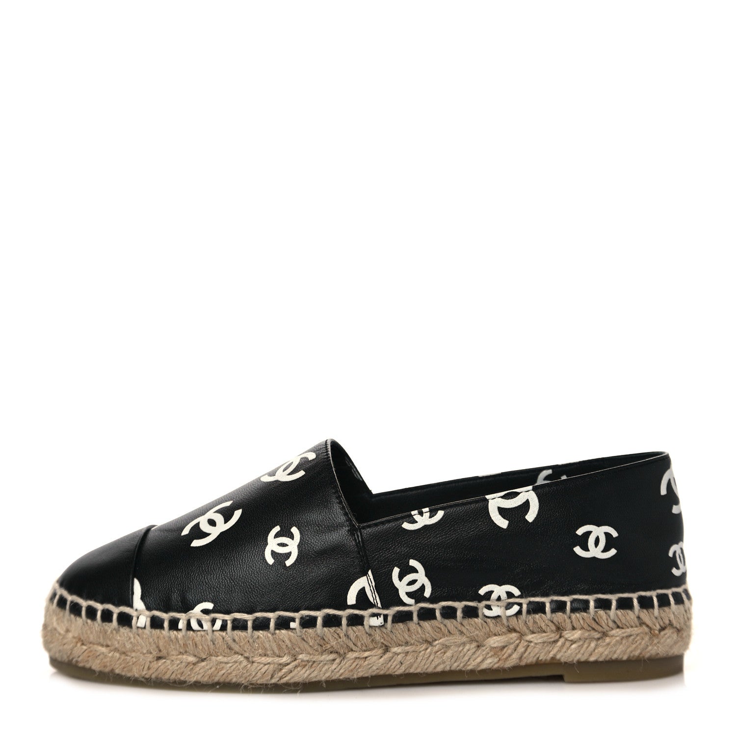 Chanel Lambskin Printed CC Espadrilles 35 Black White 1 of 8