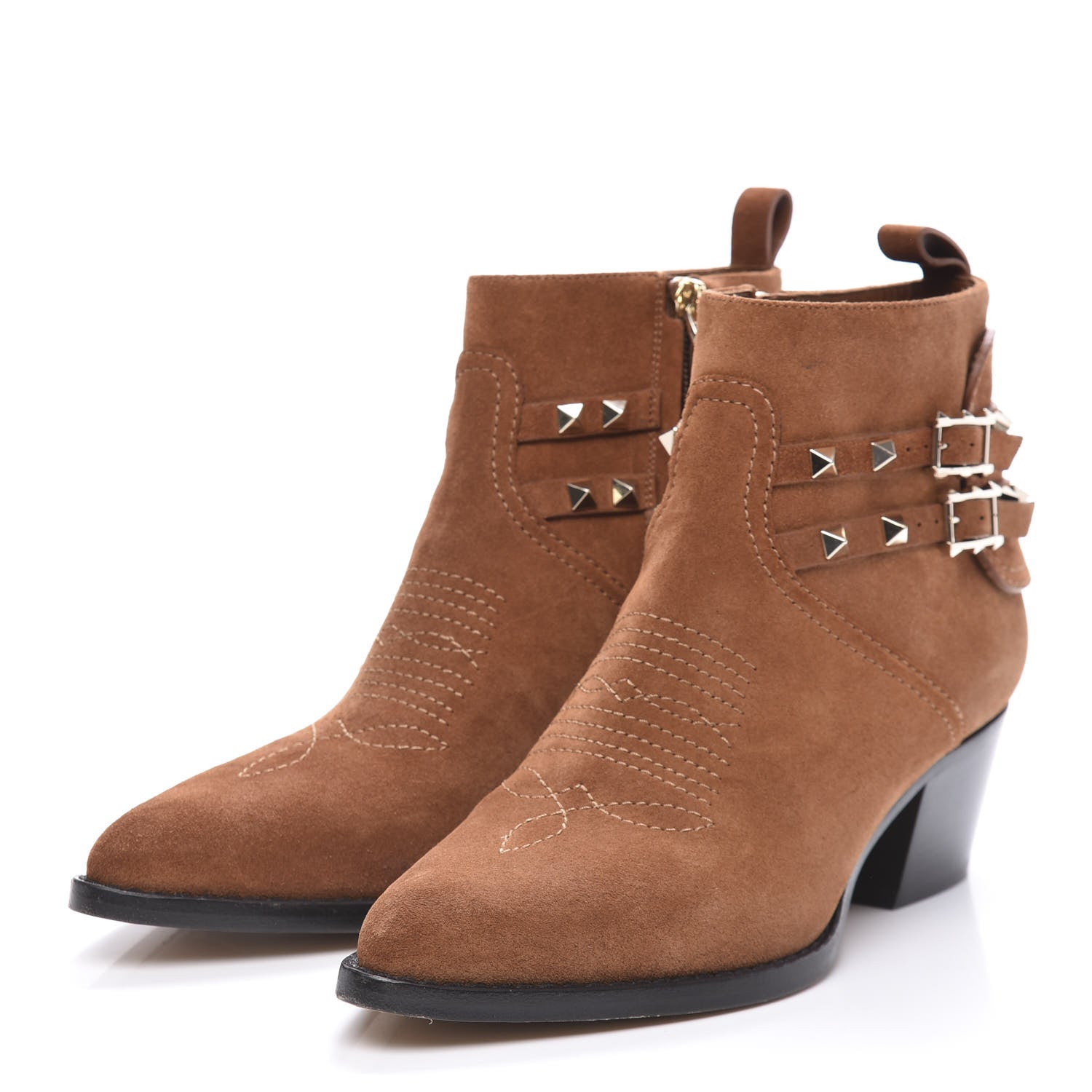 Valentino Garavani Suede Rockstud Double Buckle 50mm Cowboy Ankle Boots 37.5 Selleria 5 of 8