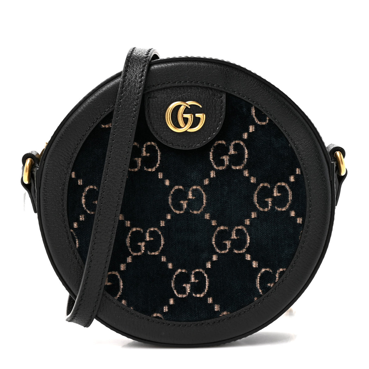 Gucci Velvet Calfskin GG Monogram Round Shoulder Bag Blue Beige 1 of 10