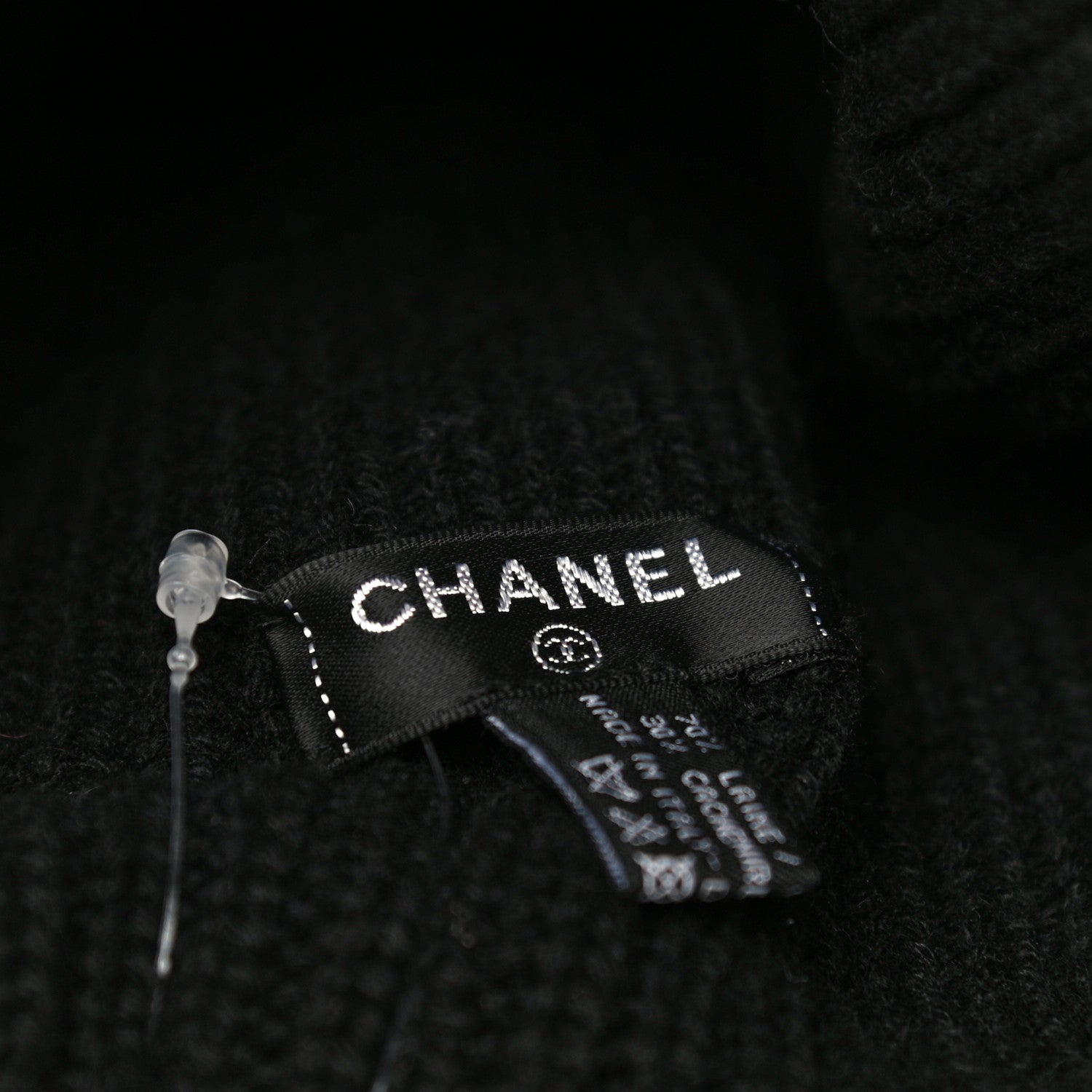 Chanel Wool Cashmere CC Beanie Hat Black White 5 of 8