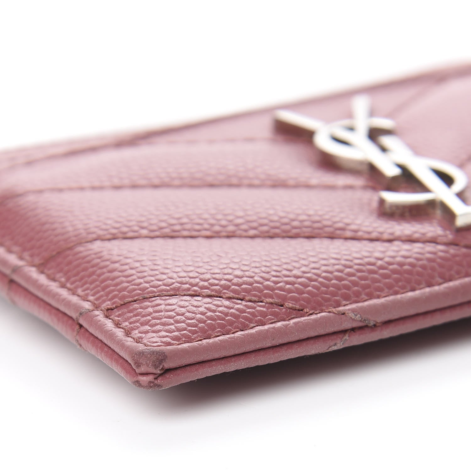 Saint Laurent Grain De Poudre Matelasse Chevron Monogram Credit Card Case Mystic Rose 8 of 12