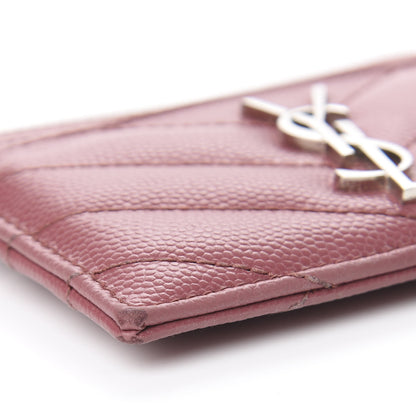 Saint Laurent Grain De Poudre Matelasse Chevron Monogram Credit Card Case Mystic Rose 8 of 12