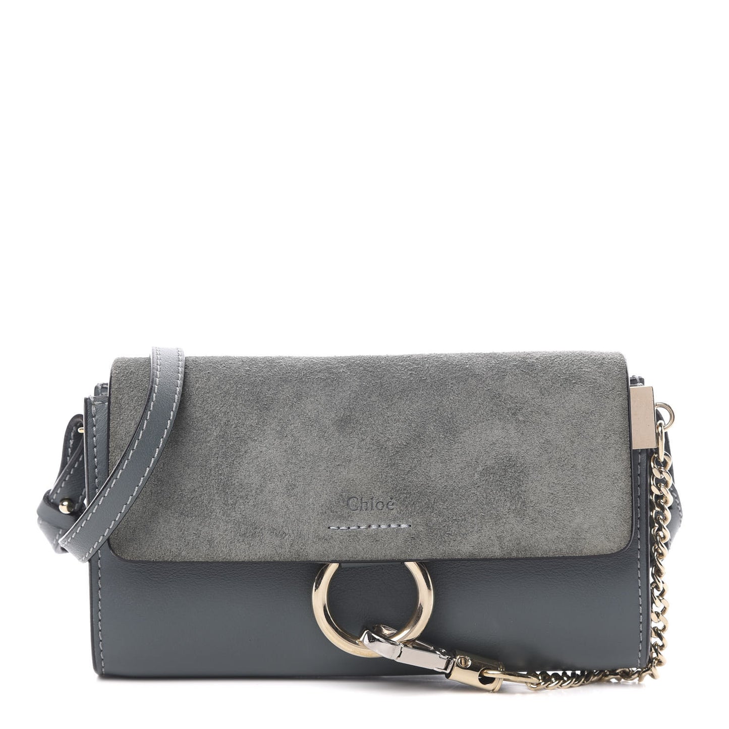 Suede Calfskin Mini Faye Shoulder Bag Cloudy Blue