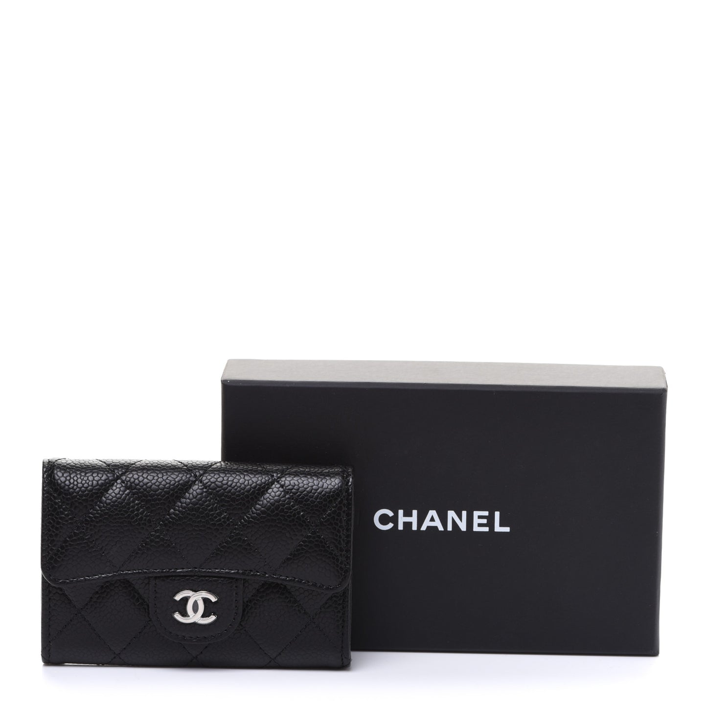 Caviar Quilted Flap Card Holder Wallet Black