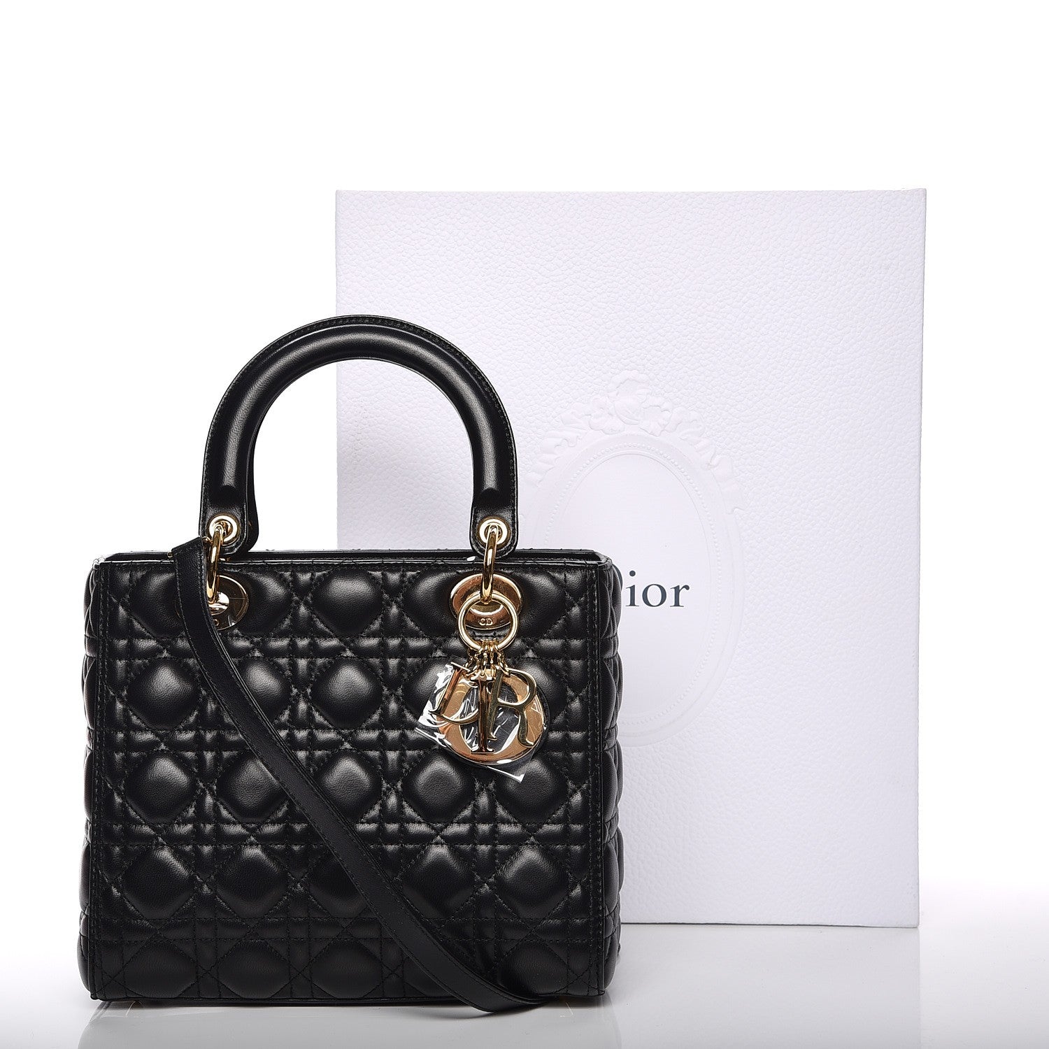Christian Dior Lambskin Cannage Medium Lady Dior Black 13 of 16