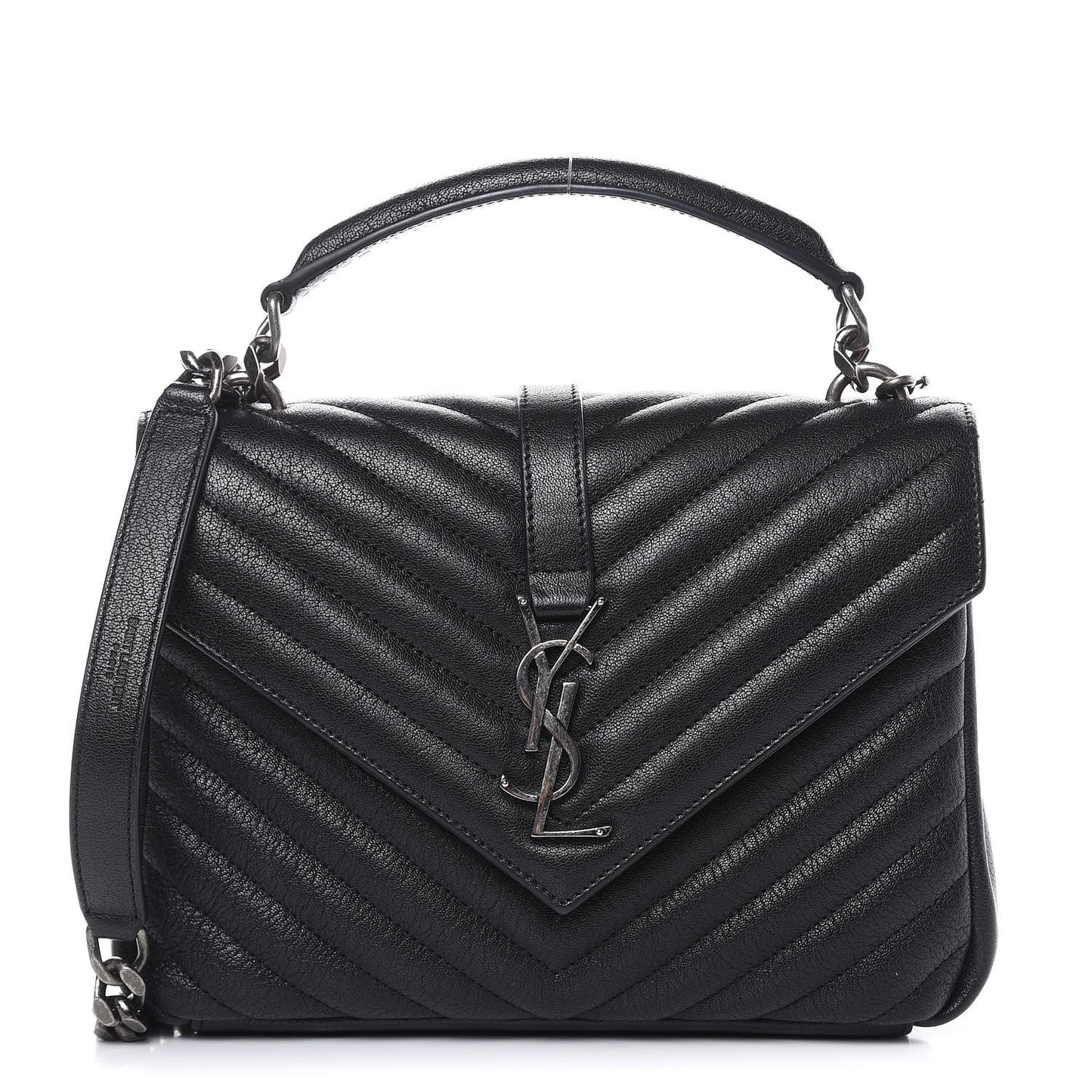 Sheepskin Matelasse Chevron Monogram Medium College Bag Black
