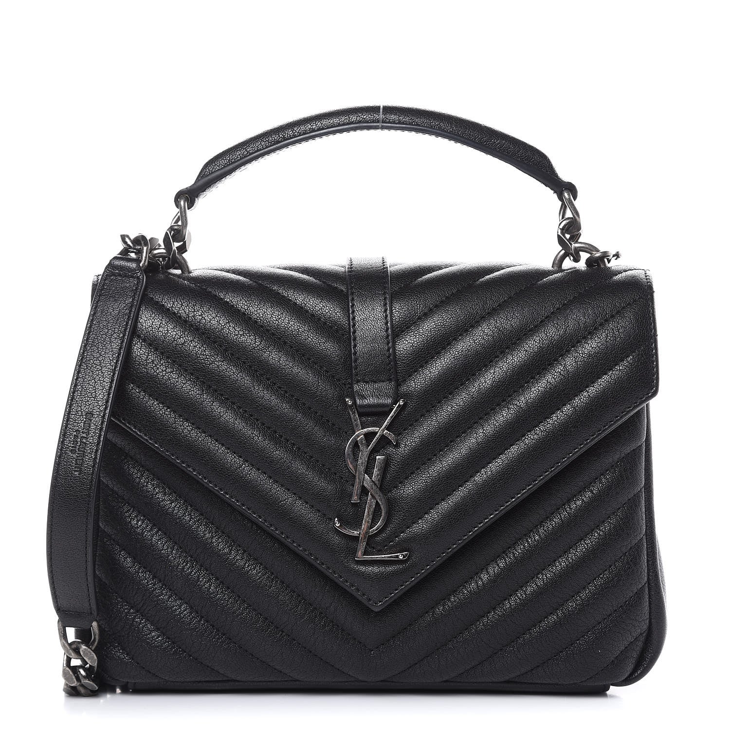 Saint Laurent Sheepskin Matelasse Chevron Monogram Medium College Bag Black 1 of 12