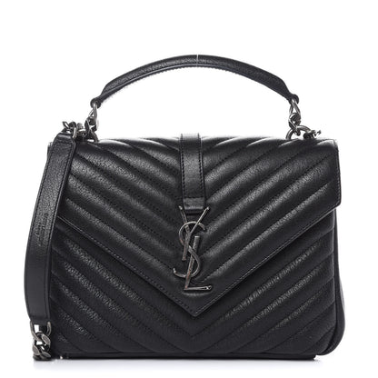 Saint Laurent Sheepskin Matelasse Chevron Monogram Medium College Bag Black 1 of 12