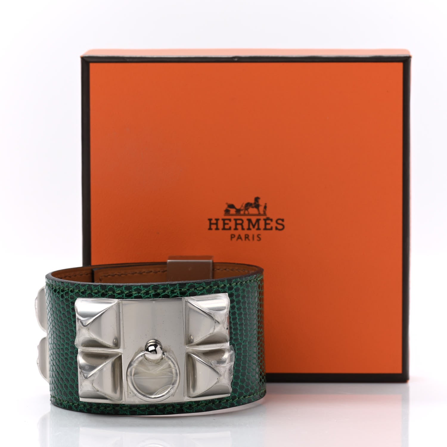 Hermes Lizard Collier De Chien CDC Bracelet T3 Vert Moyen 6 of 6