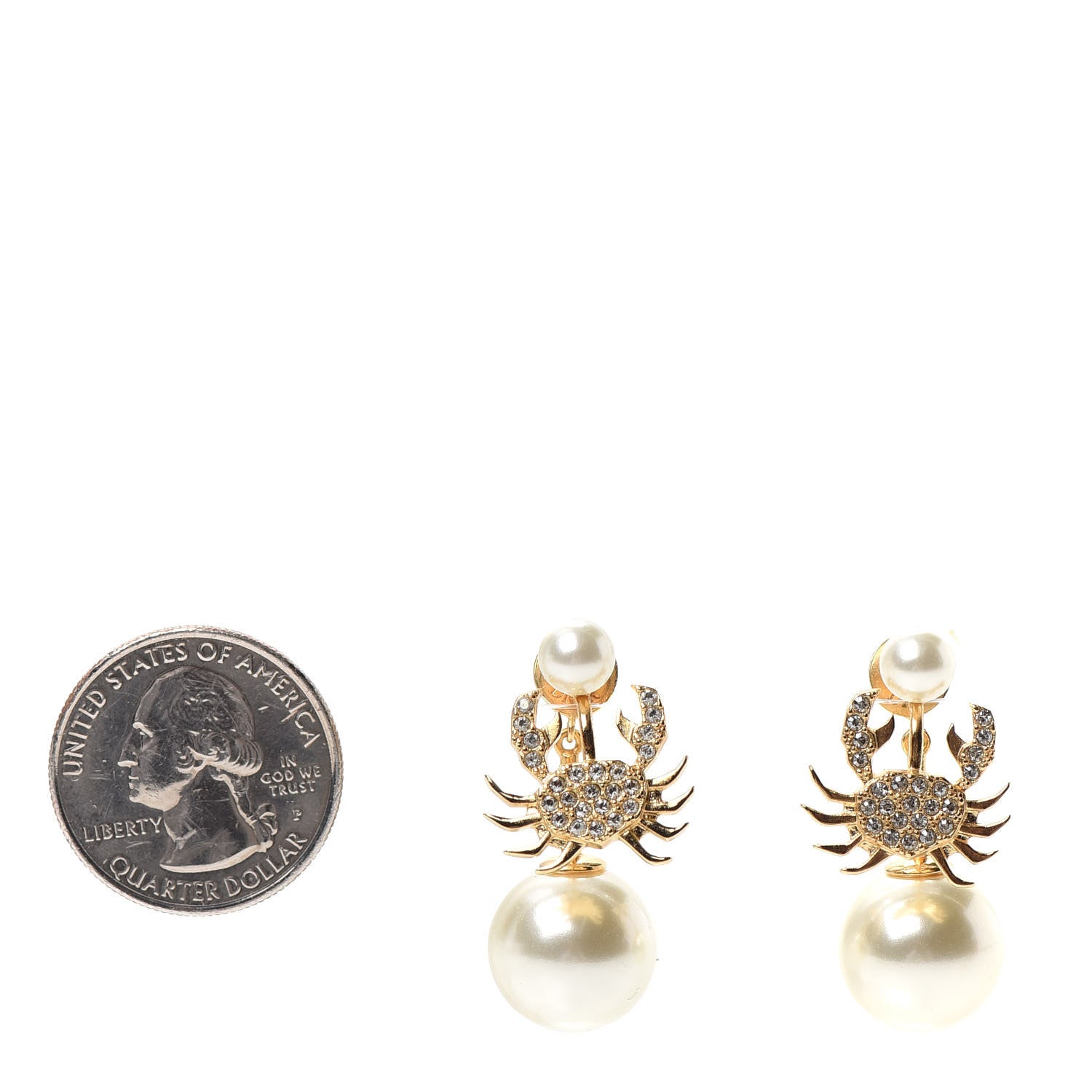 Christian Dior Crystal Pearl Zodiac Cancer Earrings Gold 2 of 3