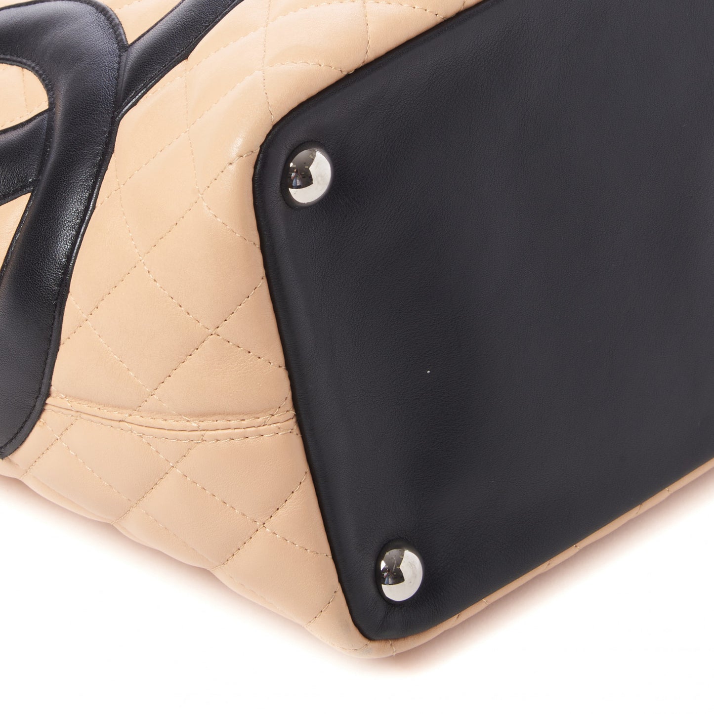 Calfskin Quilted Large Cambon Tote Beige Black