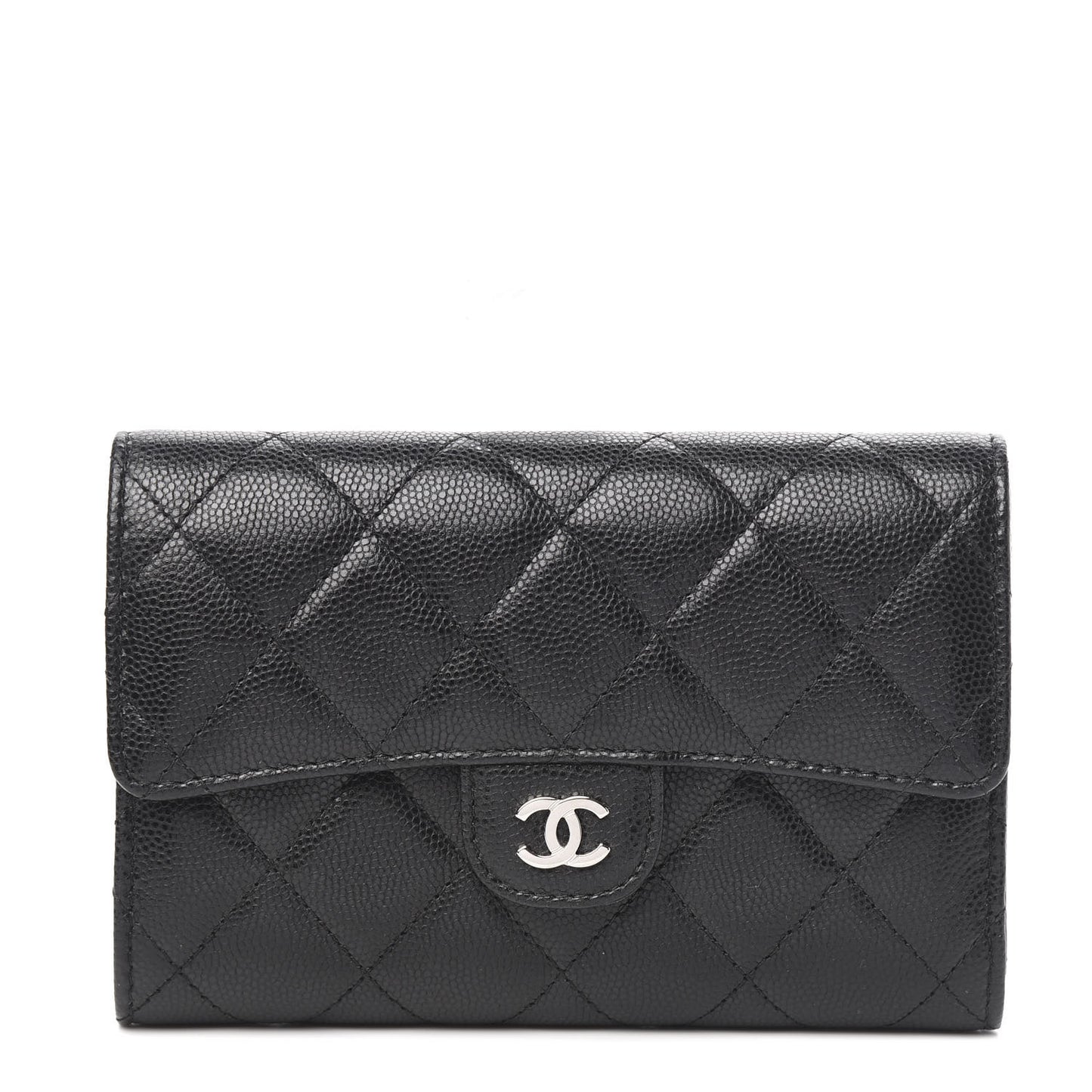 Caviar Quilted Medium Flap Wallet Black