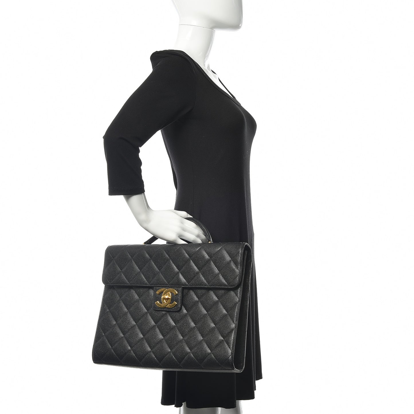 Caviar Quilted Briefcase Laptop Bag Black