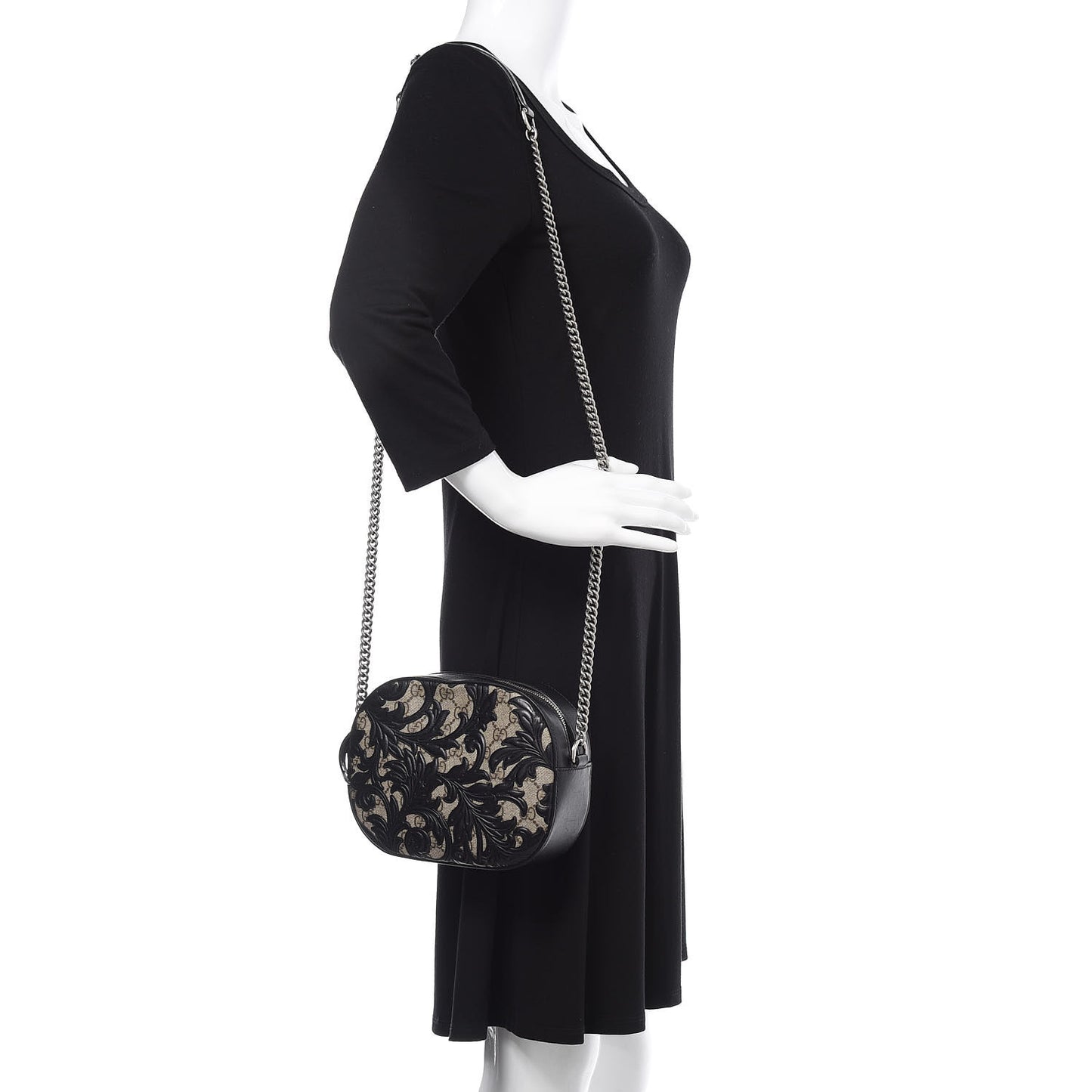 GG Supreme Monogram Arabesque Mini Chain Shoulder Bag Beige Black