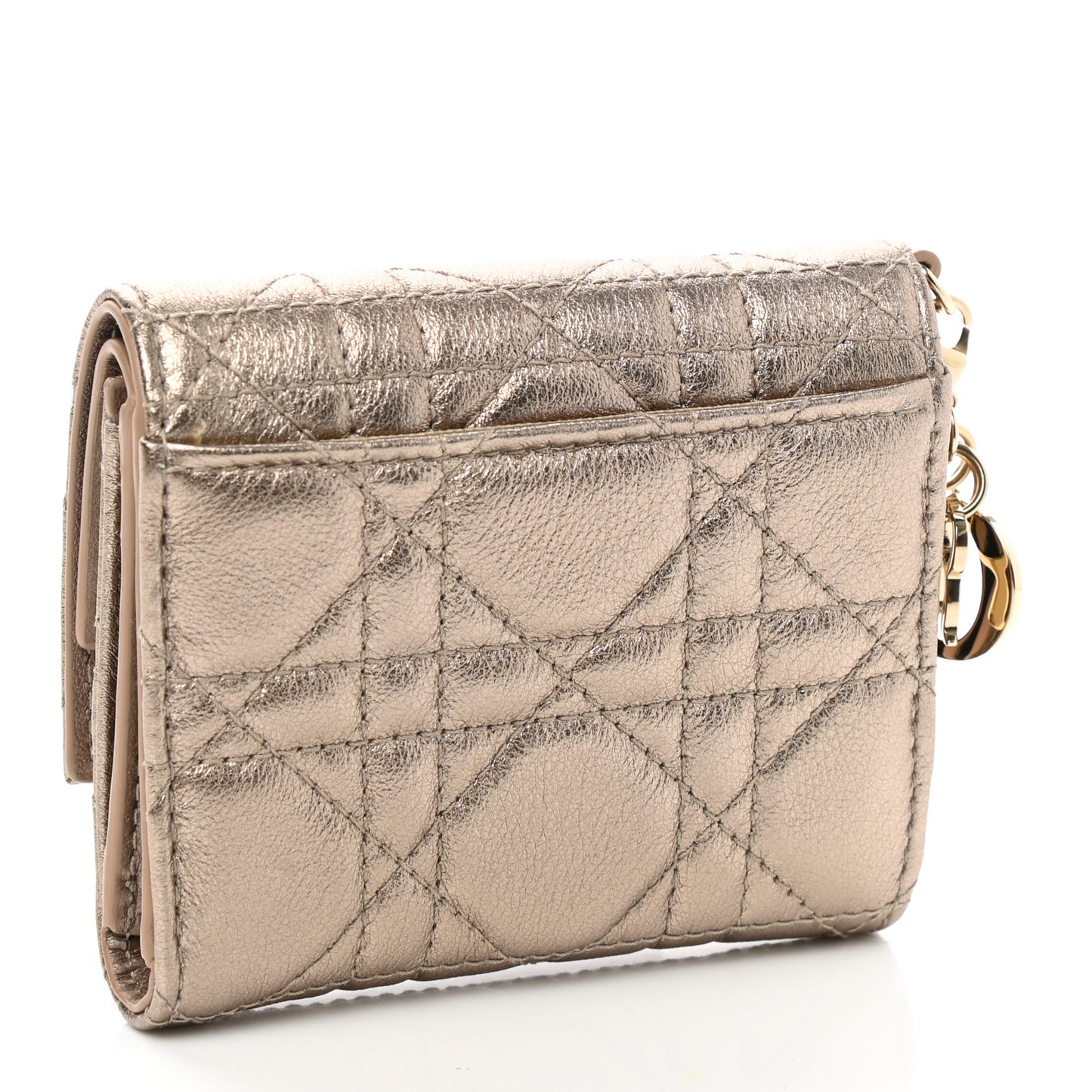 Metallic Lambskin Cannage Lady Dior Lotus Wallet Gold