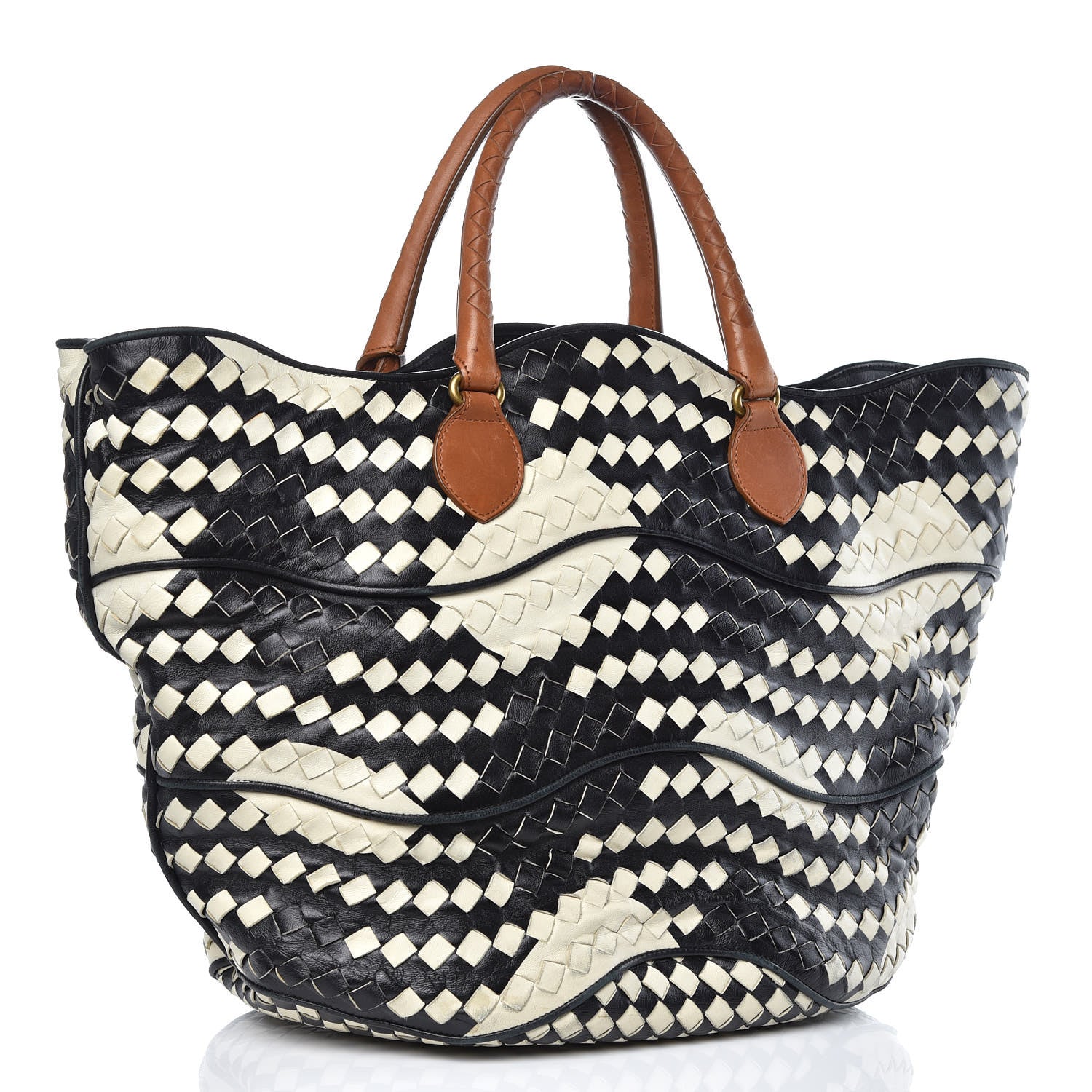 Bottega Veneta Nappa Intrecciato Shopper Tote Black White 3 of 16