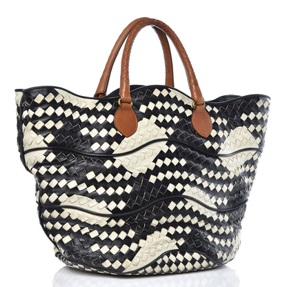 Bottega Veneta Nappa Intrecciato Shopper Tote Black White 3 of 16