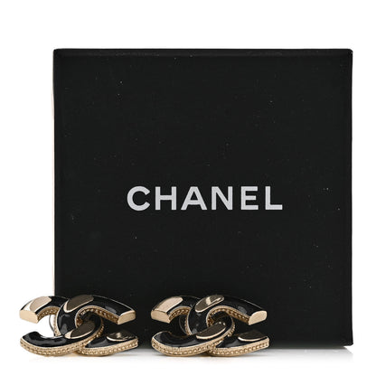 Chanel Enamel CC Earrings Black Gold 5 of 5