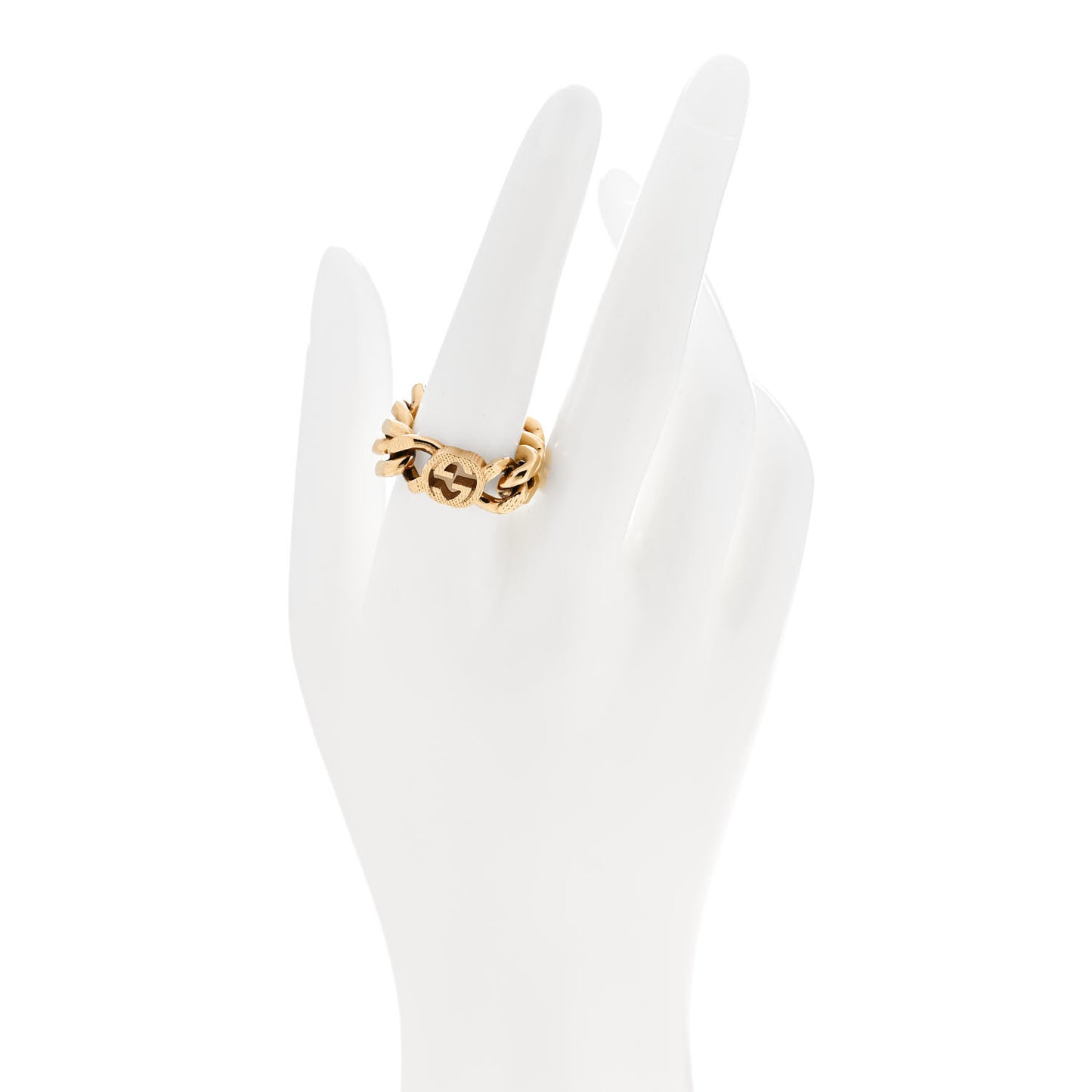 Metal Interlocking Interlocking Gourmette Chain Ring 56 7.5 Gold
