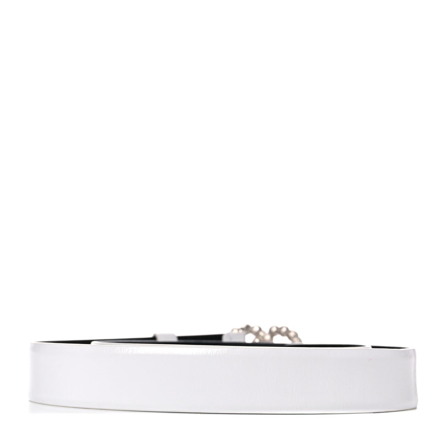 Calfskin Pearl Crystal CC Belt 75 30 White