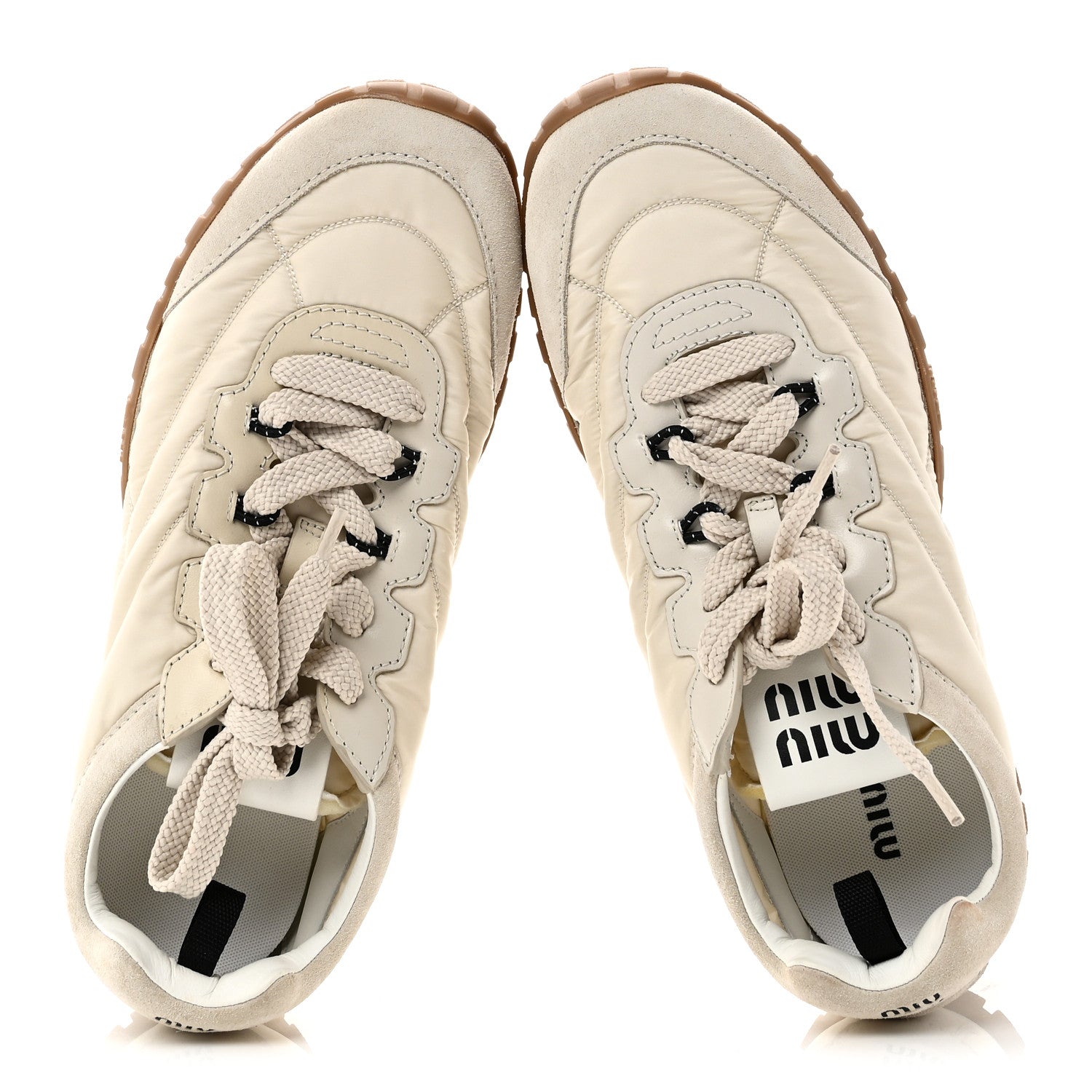 Miu Miu Technical Fabric Suede Womens Tyre Sneakers 40 Ivory 2 of 10