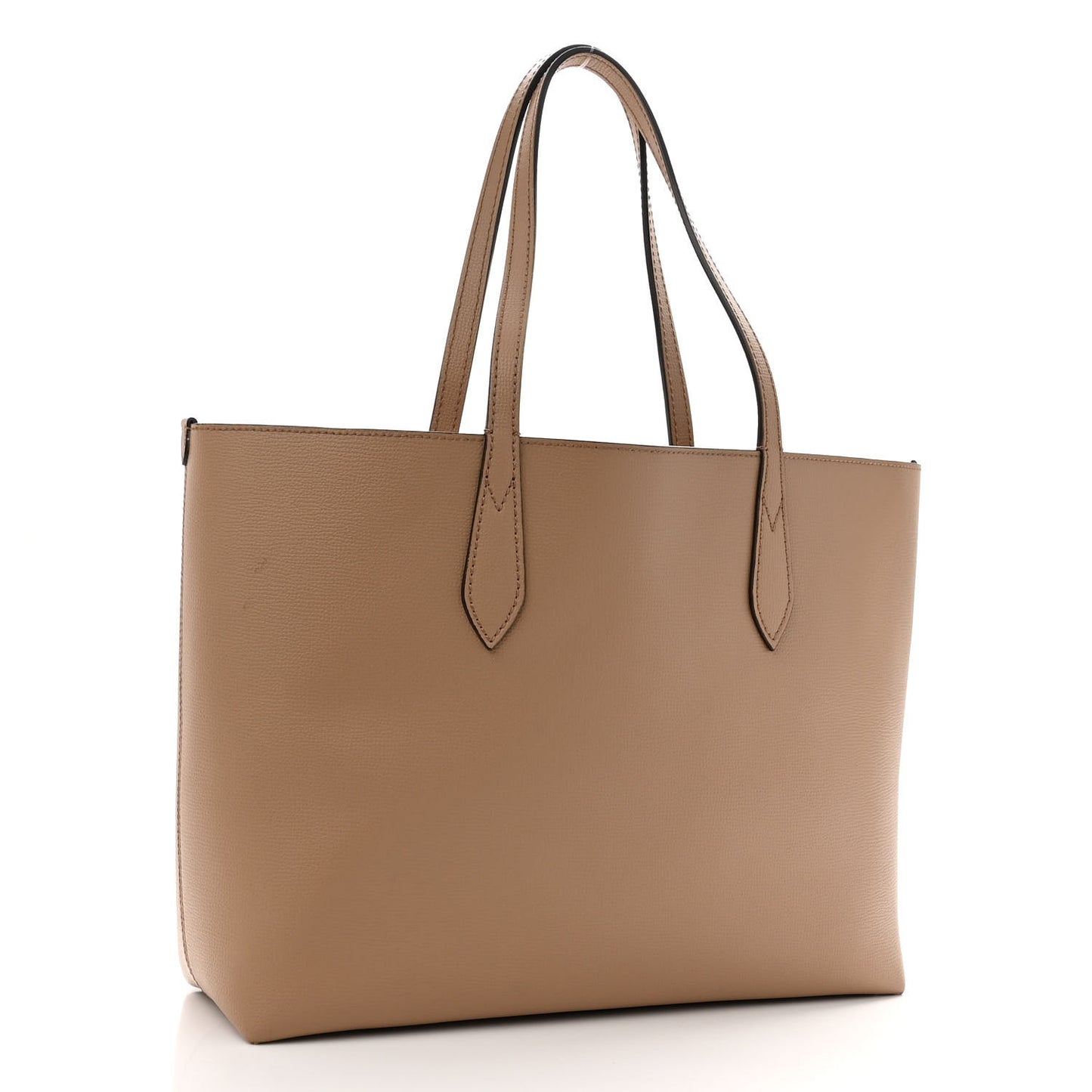 Grainy Calfskin Haymarket Check Medium Reversible Tote Camel
