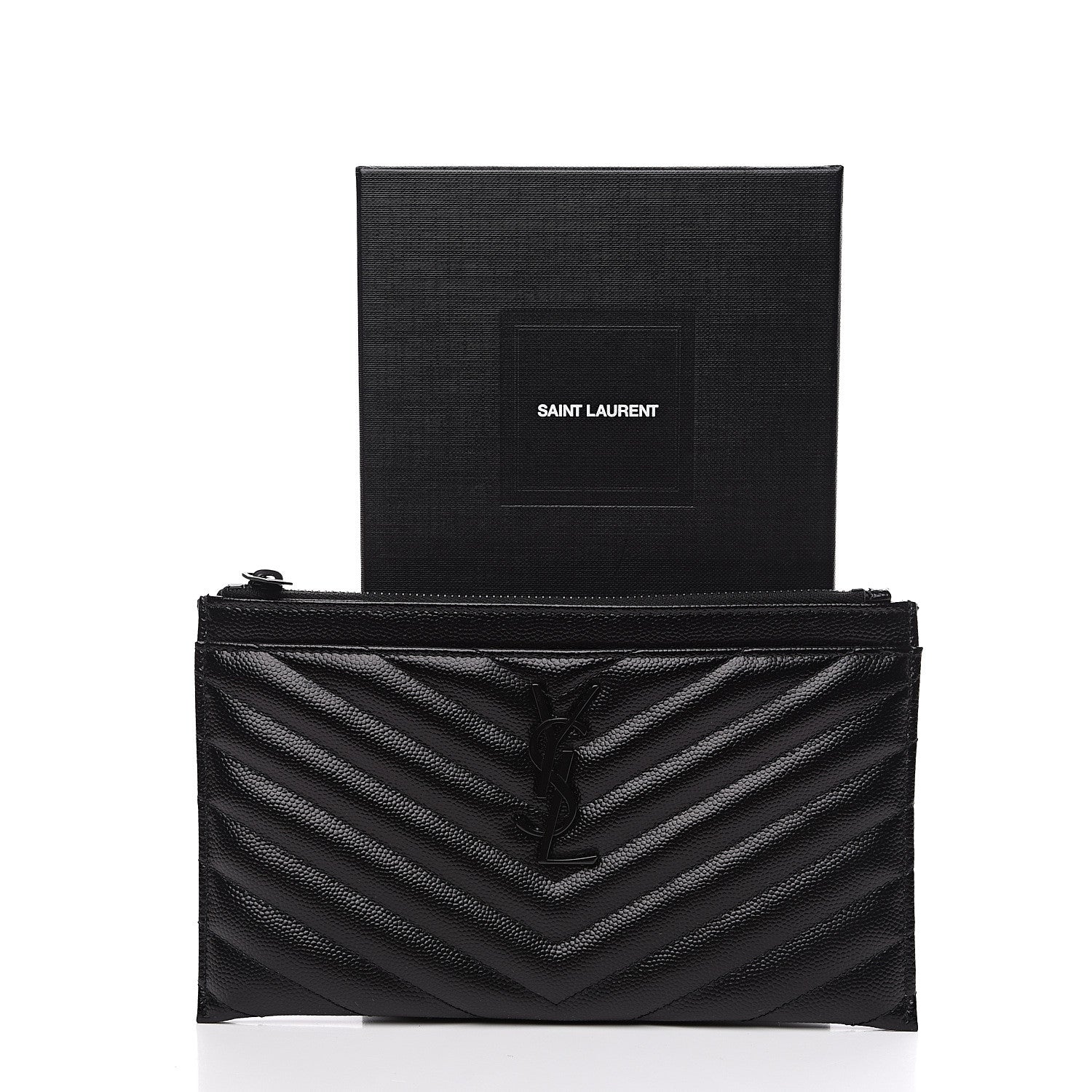 Saint Laurent Grain De Poudre Chevron Monogram Bill Pouch Black 9 of 9