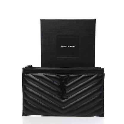 Saint Laurent Grain De Poudre Chevron Monogram Bill Pouch Black 9 of 9