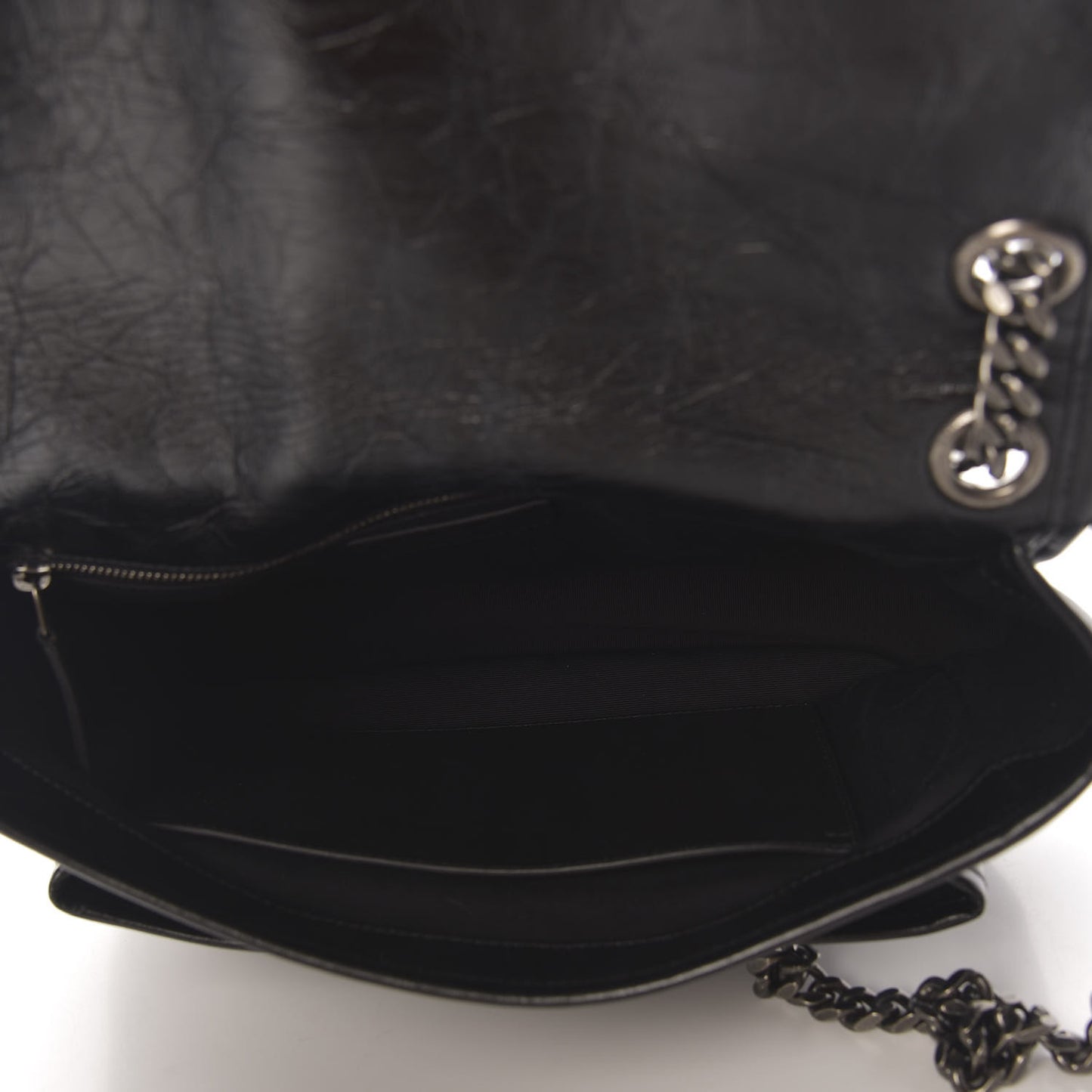 Crinkled Calfskin Matelasse Monogram Medium Niki Chain Satchel Black