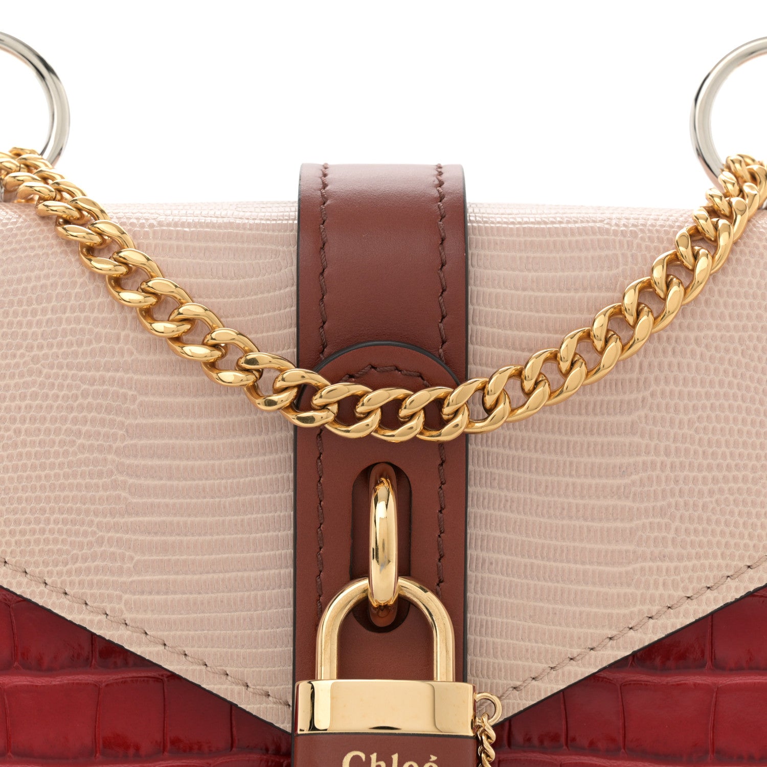 Chloe Calfskin Crocodile Embossed Aby Chain Shoulder Bag Pink Red 8 of 10