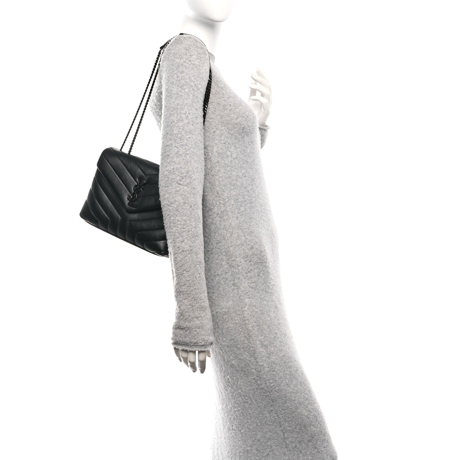 Saint Laurent Calfskin Y Quilted Monogram Monochrome Small Loulou Chain Satchel Black 2 of 12