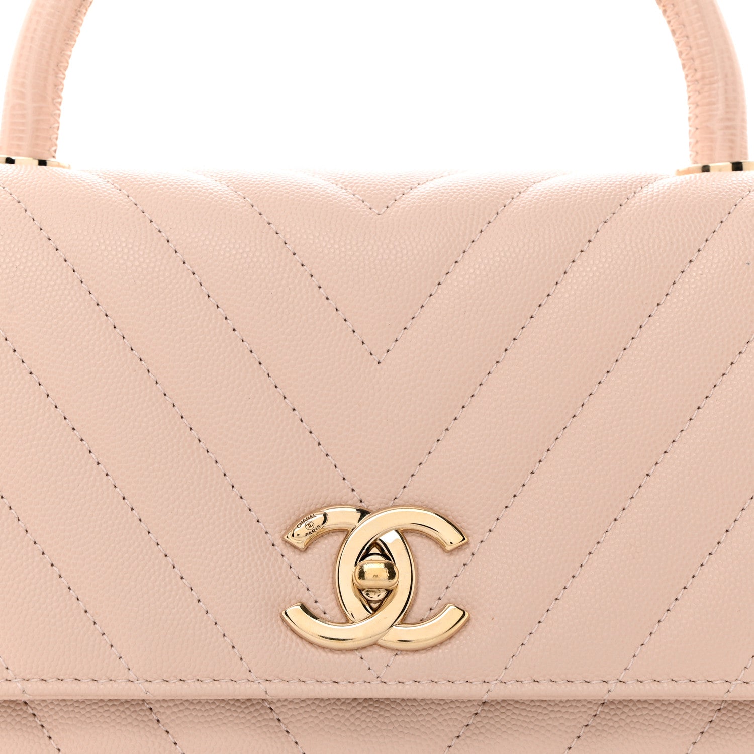 Chanel Lizard Embossed Caviar Chevron Quilted Small Coco Handle Flap Beige 8 of 17