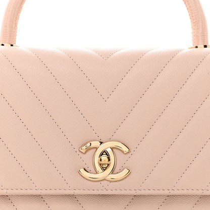 Chanel Lizard Embossed Caviar Chevron Quilted Small Coco Handle Flap Beige 8 of 17