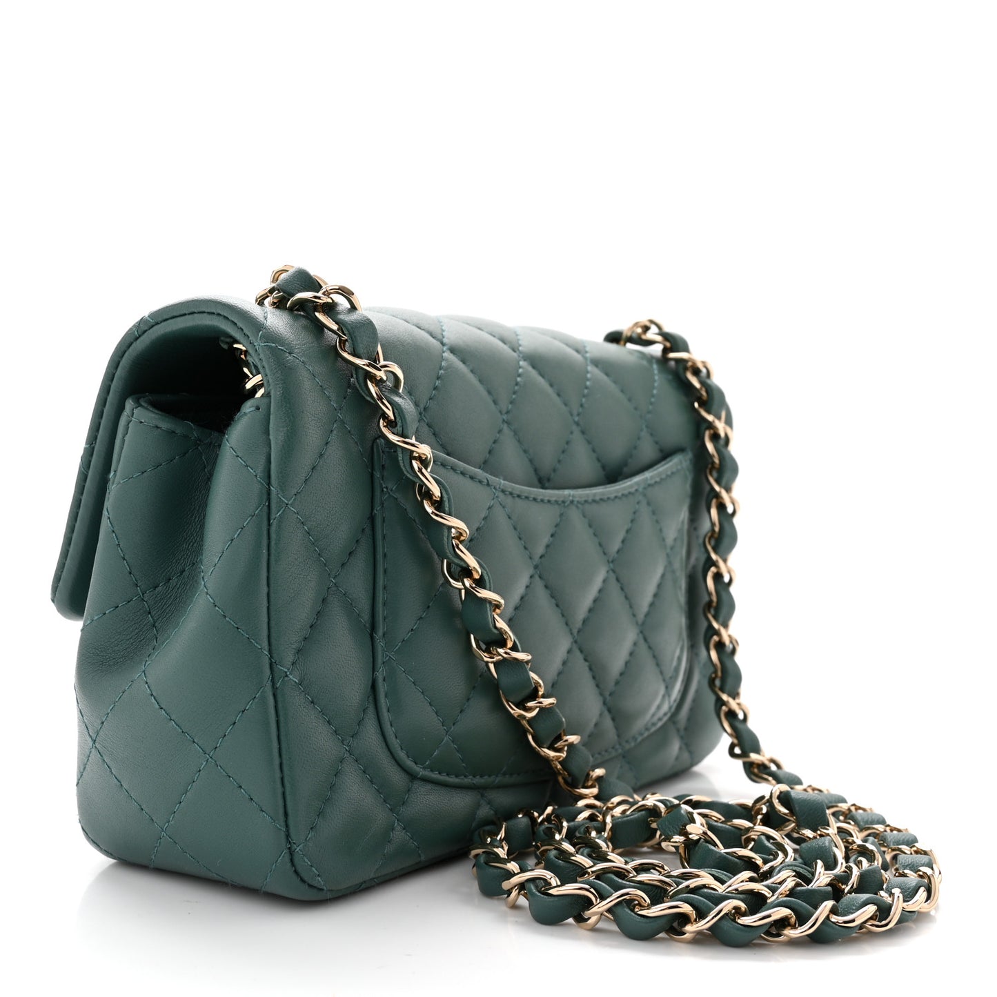 Lambskin Quilted Mini Rectangular Flap Green