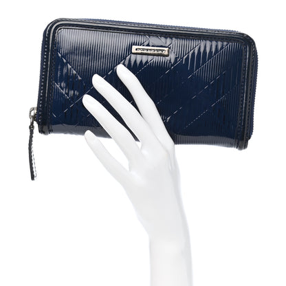 Burberry Patent Check Embossed Large Zip Around Wallet Blue 2 of 11