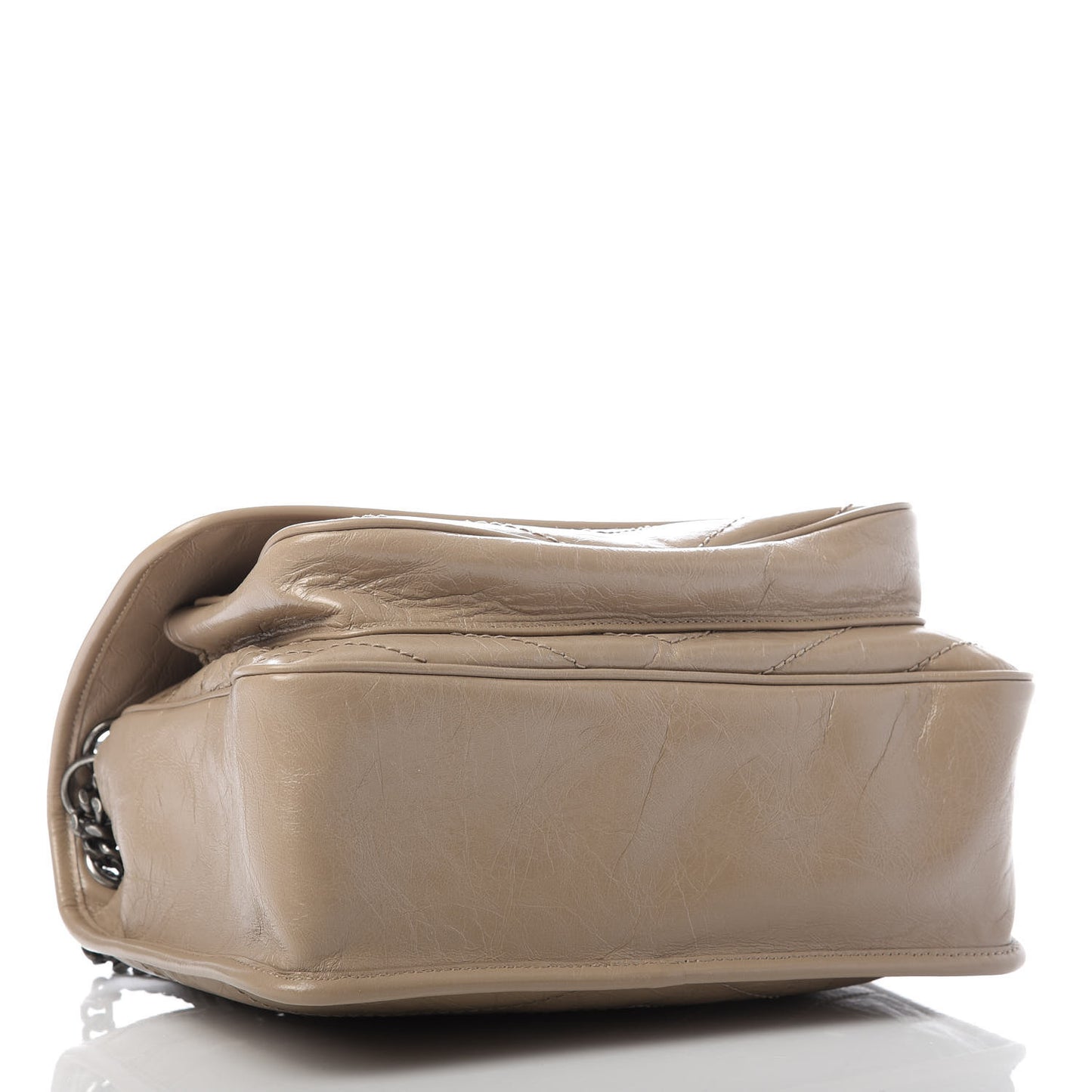 Crinkled Calfskin Matelasse Monogram Medium Niki Chain Satchel Light Taupe