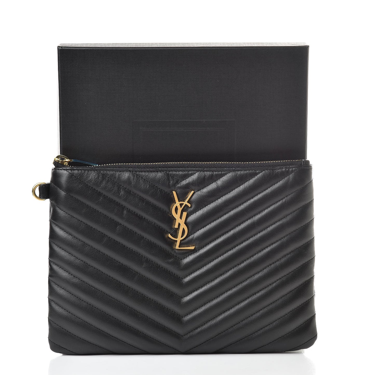 Calfskin Matelasse Chevron Monogram A5 Wristlet Black